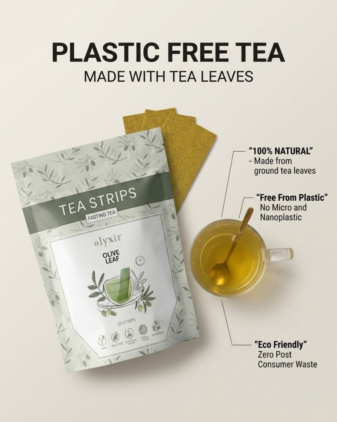 Fasting Tea | Original Olive Leaf Tea Strips | Makes 25 Cups of Tea