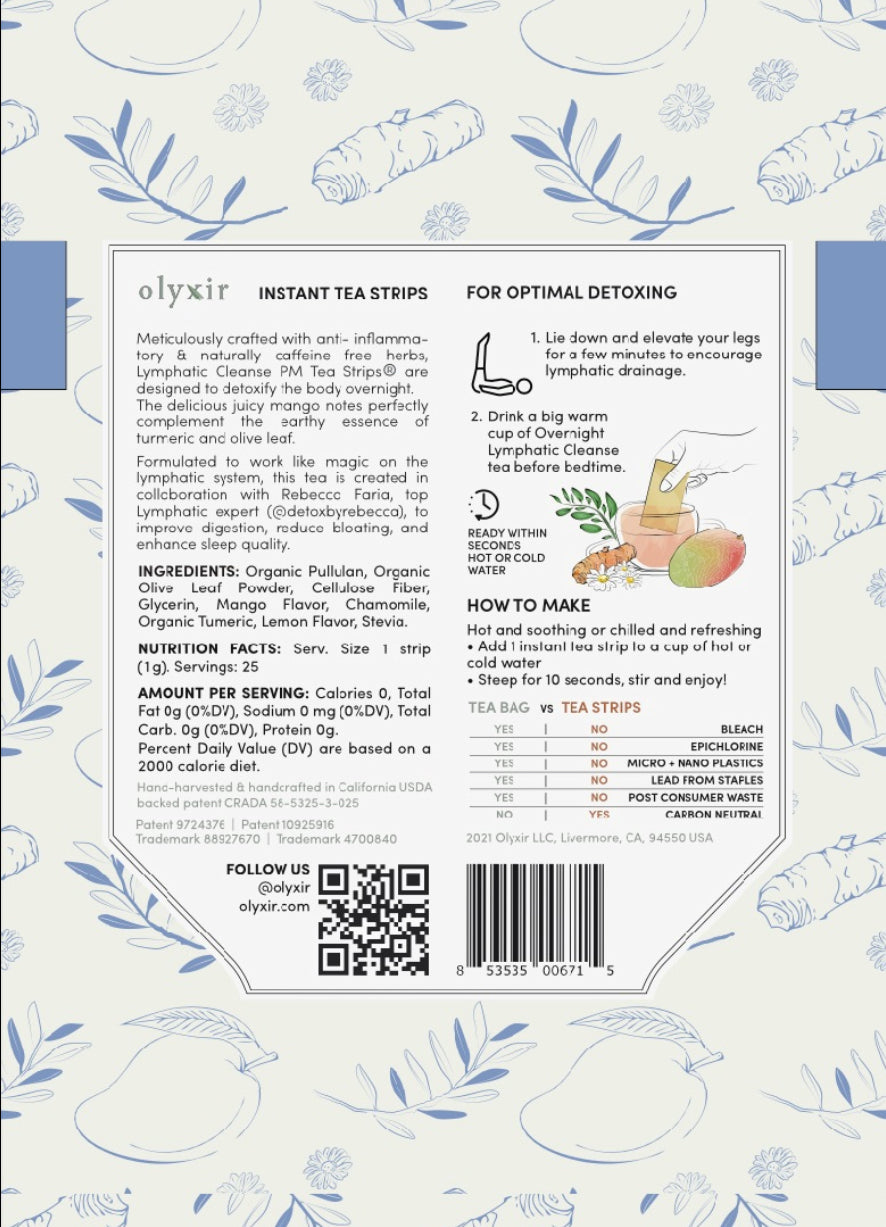 Lymphatic Cleanse PM | Olive Leaf Chamomile Turmeric Mango | 25 Servings