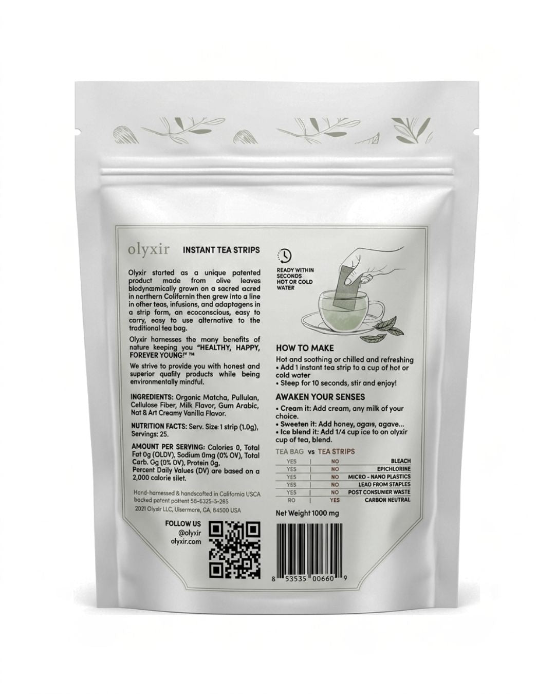 Energize Tea | Matcha Latte Tea Strips | Makes 25 Cups of Tea