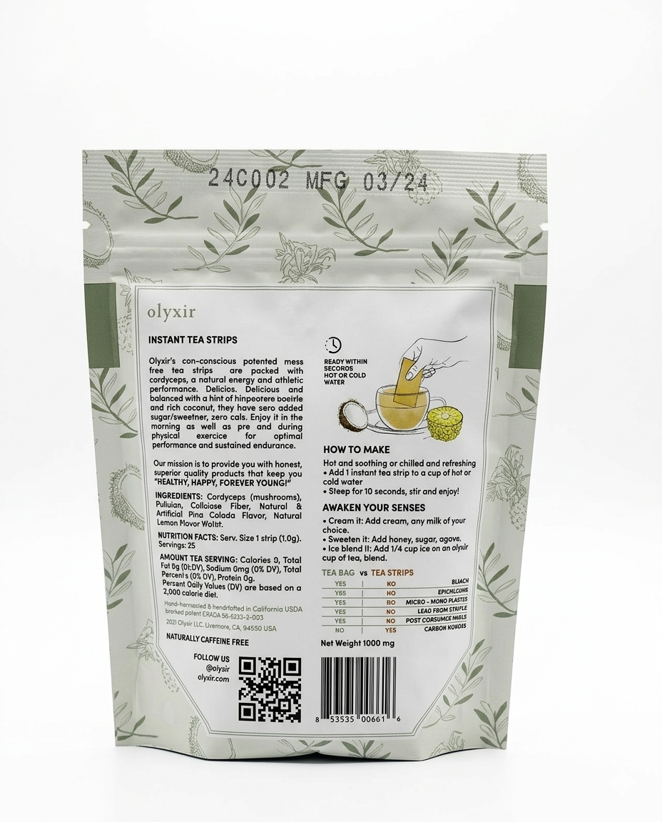 Perform Tea Strips | Cordyceps Mushrooms Pineapple Coconut Tea Strips | Makes 25 Cups of Tea