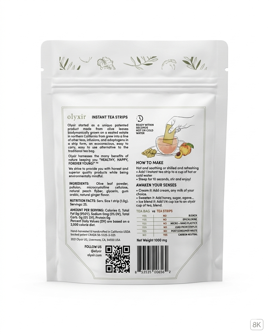 Detox | Ginger Peach Tea Strips | Makes 25 Cups of Tea