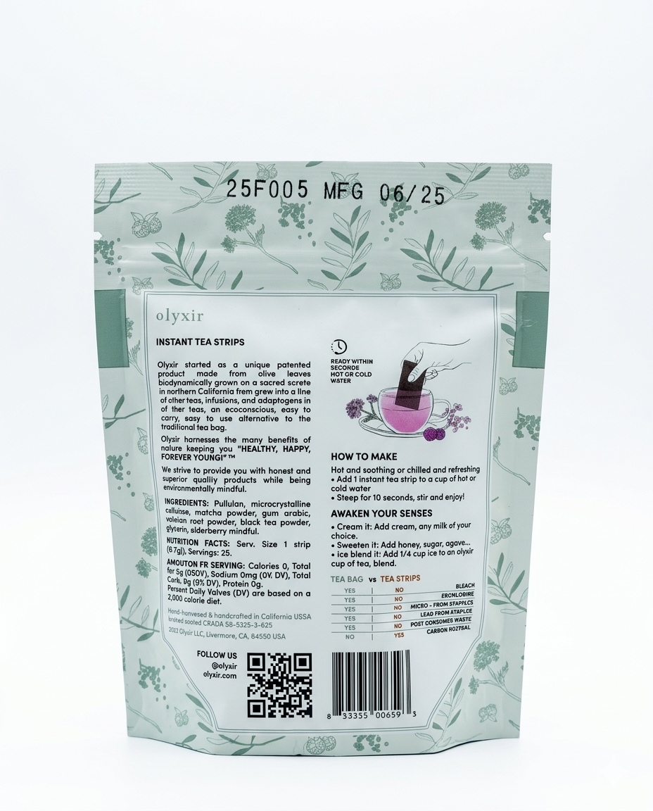 Glow Tea Strips | Black Tea Wild Berry Elderberry Valerian | Makes 25 Cups of Tea