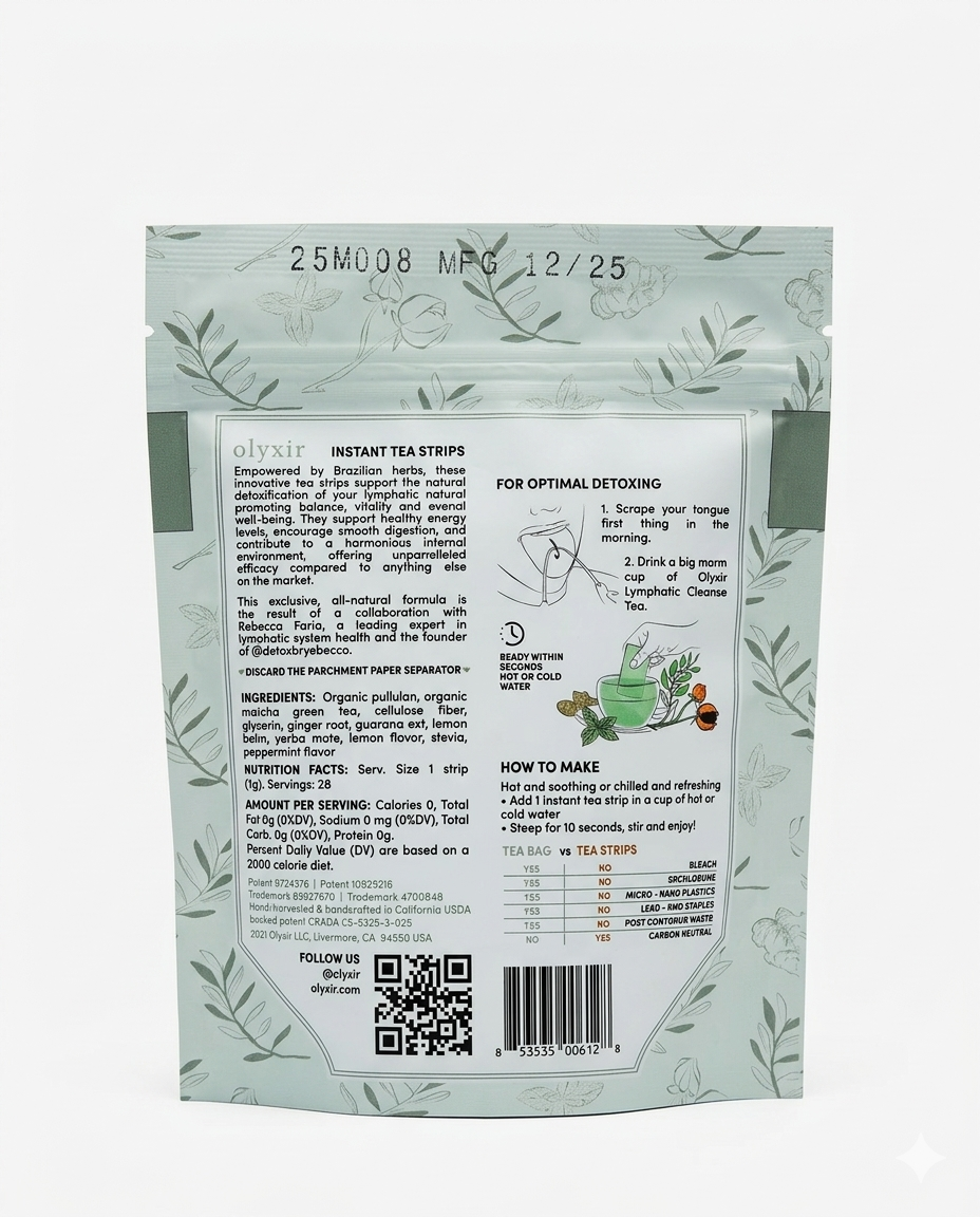 Lymphatic Cleanse Tea Strips AM | Guarana | Makes 25 Cups of Tea