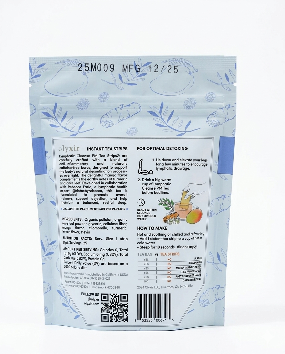 Lymphatic Cleanse PM | Olive Leaf Chamomile Turmeric Mango | Makes 25 Cups of Tea