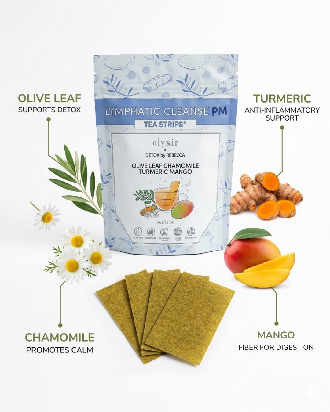 Lymphatic Cleanse PM | Olive Leaf Chamomile Turmeric Mango | Makes 25 Cups of Tea