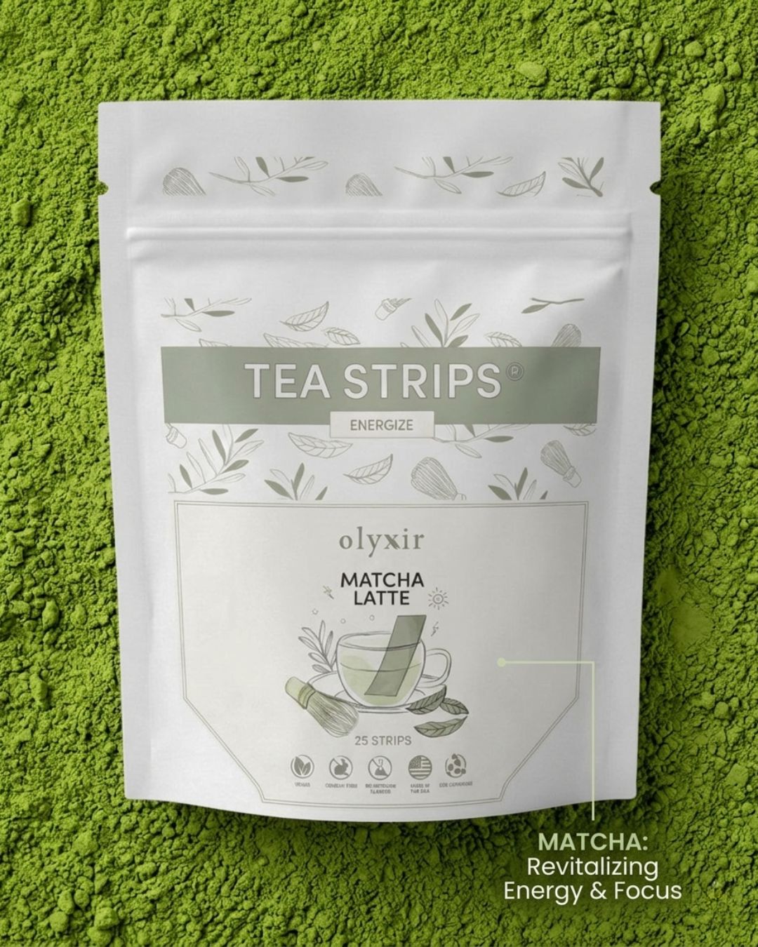 Energize Tea | Matcha Latte Tea Strips | Makes 25 Cups of Tea