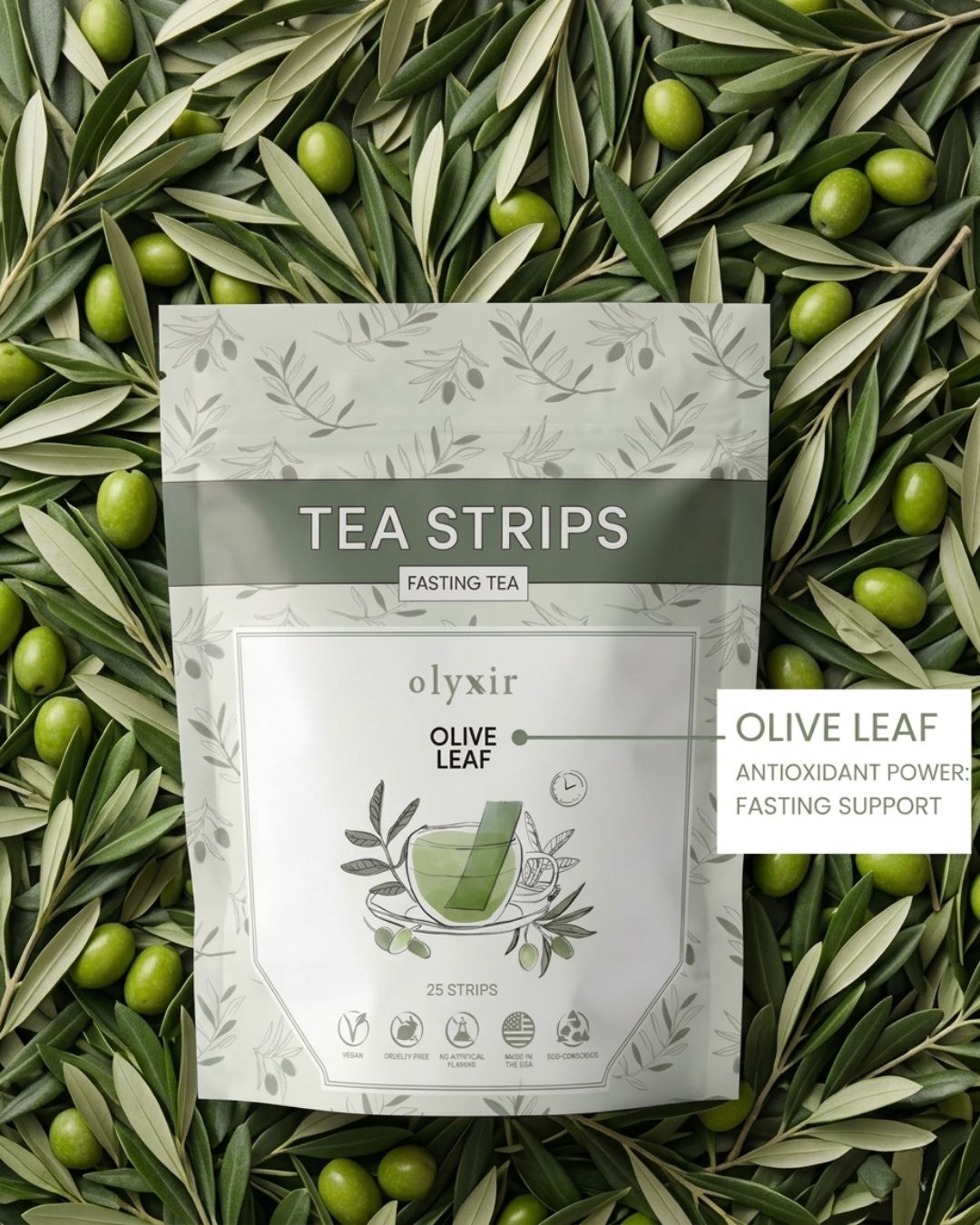 Fasting Tea | Original Olive Leaf Tea Strips | Makes 25 Cups of Tea