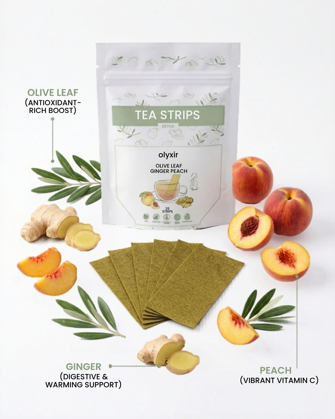 Detox | Ginger Peach Tea Strips | Makes 25 Cups of Tea