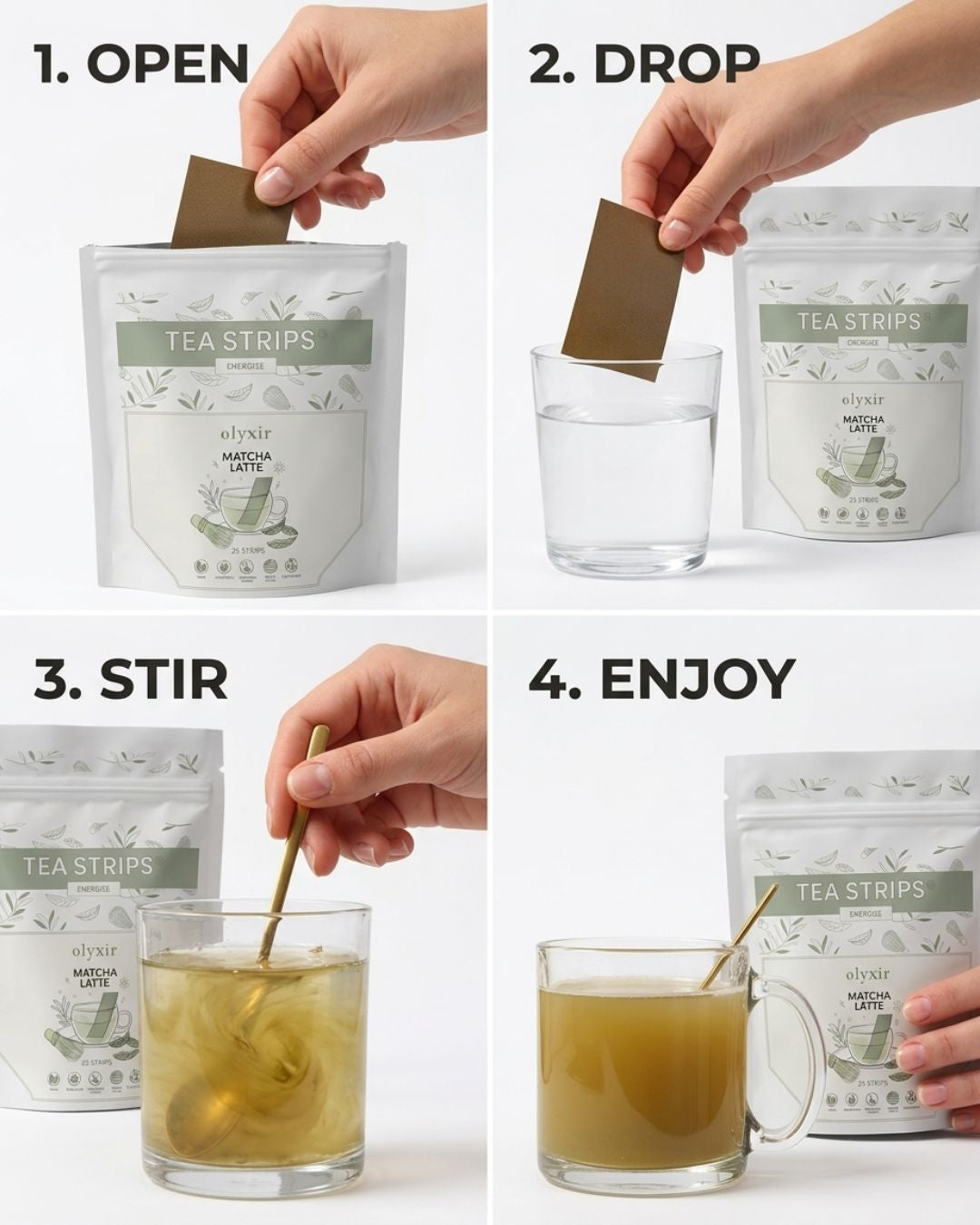 Energize Tea | Matcha Latte Tea Strips | Makes 25 Cups of Tea