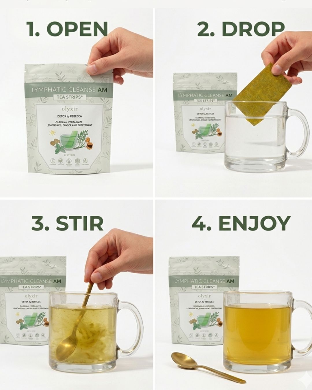 Lymphatic Cleanse Tea Strips AM | Guarana | Makes 25 Cups of Tea