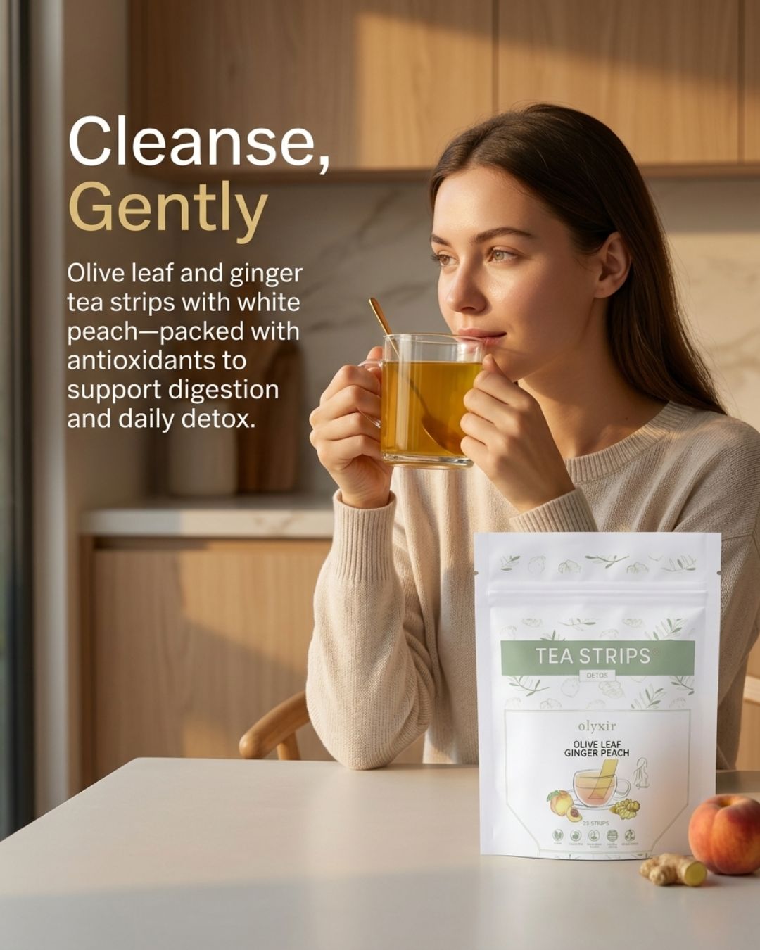 Detox | Ginger Peach Tea Strips | Makes 25 Cups of Tea