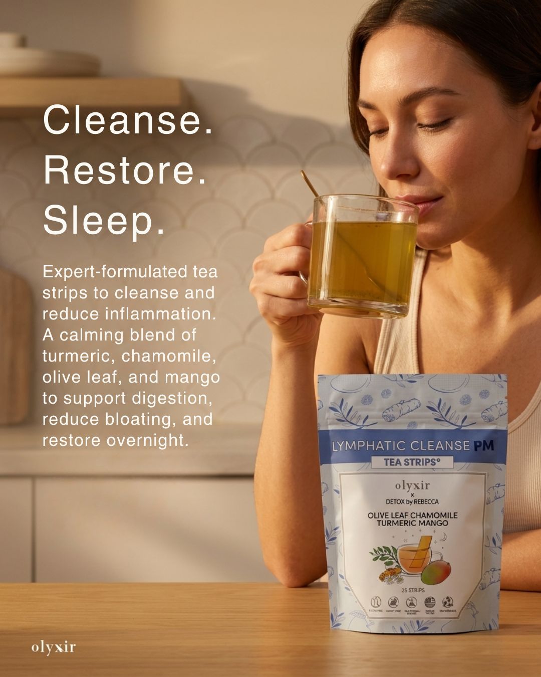 Lymphatic Cleanse PM | Olive Leaf Chamomile Turmeric Mango | Makes 25 Cups of Tea