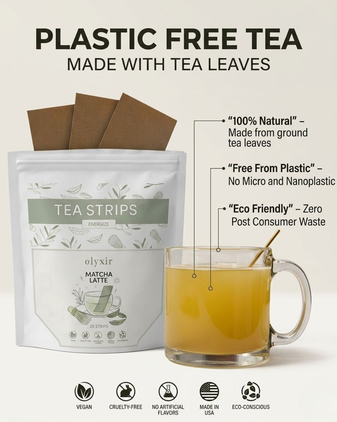 Energize Tea | Matcha Latte Tea Strips | Makes 25 Cups of Tea