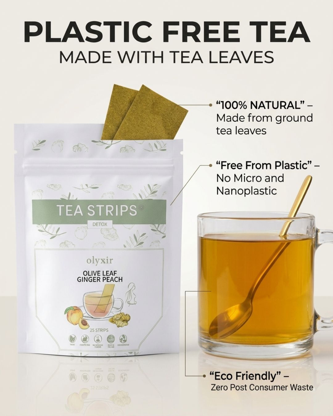 Detox Tea - Olyxir Olive Leaf Ginger Peach Tea Strips