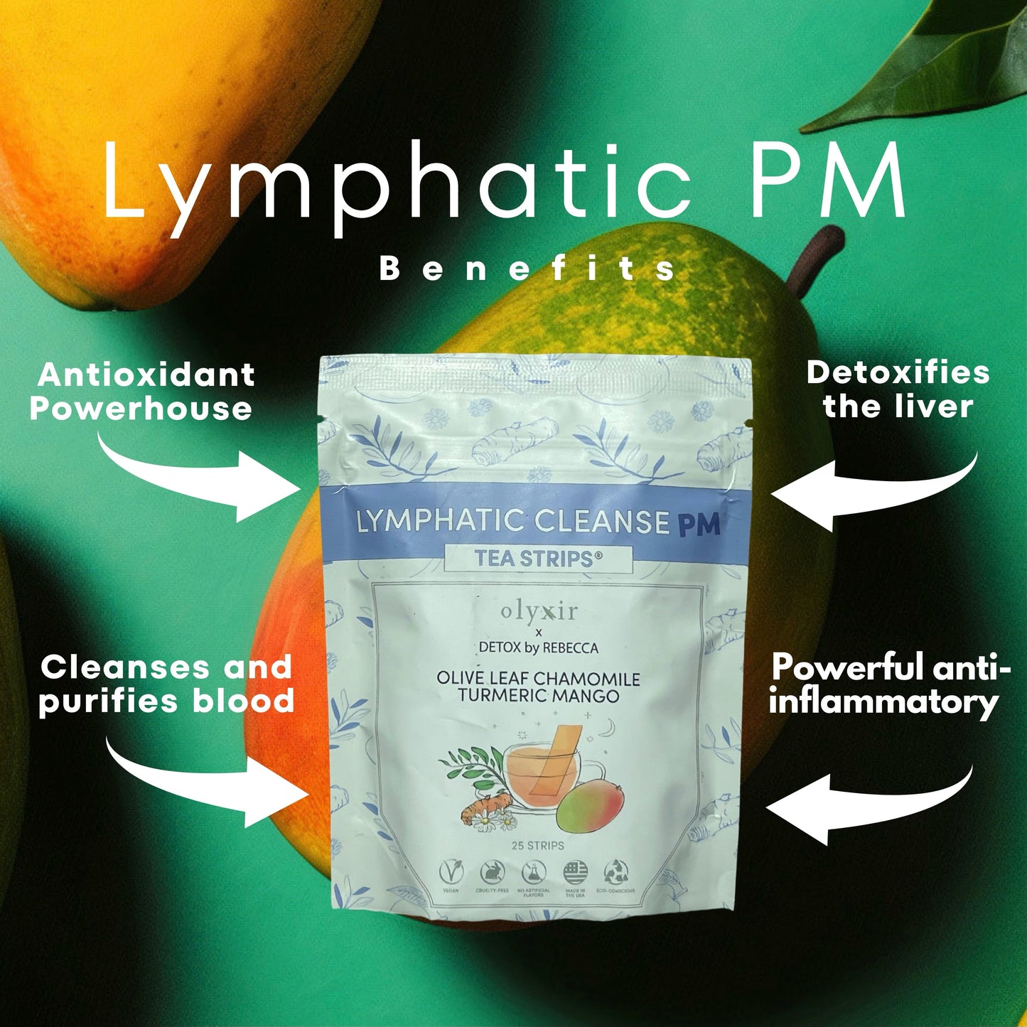 Lymphatic Cleanse PM | Olive Leaf Chamomile Turmeric Mango | 25 Servings