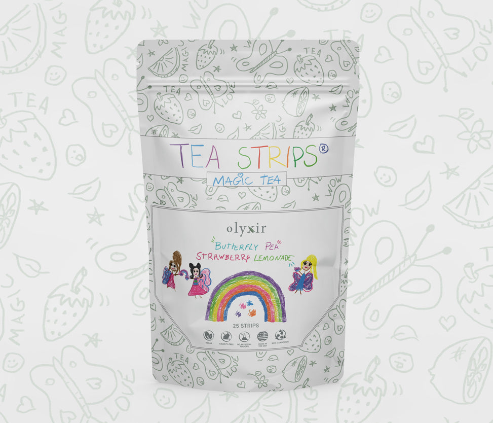 kids tea strips pouch with fairies and rainbow