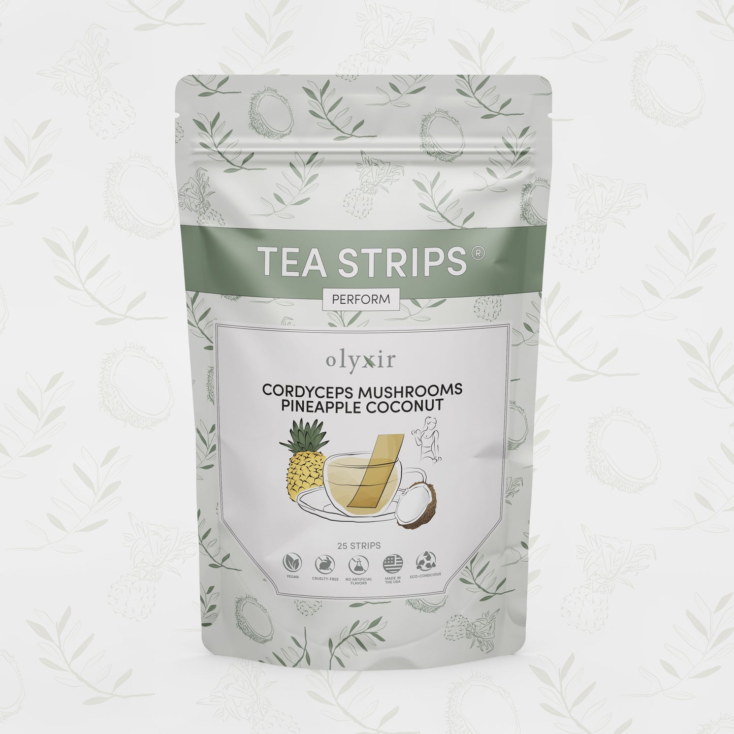 Perform Tea Strips | Cordyceps Mushrooms Pineapple Coconut Tea Strips | 25 Servings